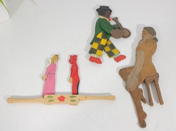 Lot Of Vintage Hand Painted Wooden Folk Art Figures & Whirligig Toy