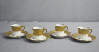 Set Of 4 Limoges Gold Decorated Demi-Tasse Cups And Saucers