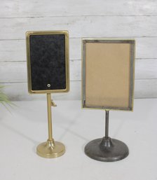 Vintage Tabletop Sign Holders Set Brass & Pewter Adjustable Display Frames