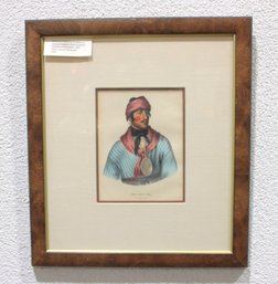 McKenney & Hall American Indians Hand-Colored Lithograph  Octavo Edition  Framed  18.5' X 16.5'