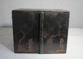 A Regency Black Lacquer Chinoiserie Table Cabinet /jewelry Box