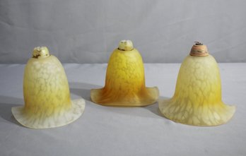 Set Of 3 Blue Murano Style Apricot Satin Glass Shades