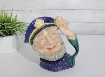 Royal Doulton Old Salt Character Mug With Mermaid Handle  Hand-Painted Toby Jug, 8' Tall