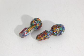 Pair Of Colorful Hand-Blown Art Glass Pipes  Millefiori Style Pattern  Decorative Glass Smoking Pipes