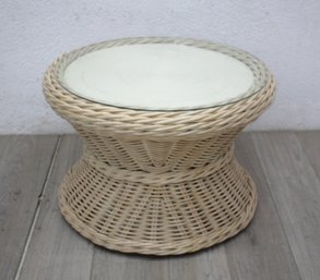 White Wash Real Rattan & Wicker Accent Table