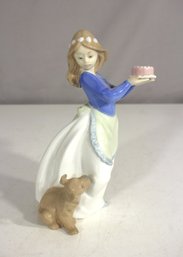 NAO By Lladro 7.5 Porcelain Figurine  Girl With Cake & Puppy