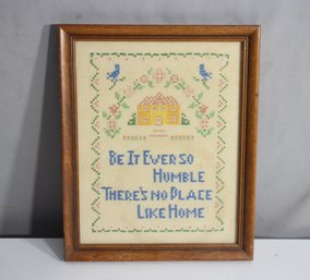 Vintage Handcrafted Cross-Stitch Sampler - 'No Place Like Home' - 11' X 9'