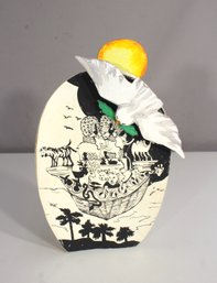 Signed Handcrafted Wood Sculpture 'Noahs Ark' By Jeff Moulton  Mixed Media Folk Art With Dove & Sun