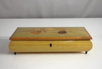 Italian Inlaid Wood Music Box With Floral Design - 2.5' H X 10.5' W X 5.5' D