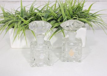 Vintage Cut Crystal Perfume Bottle W/ Stopper  5 Tall  Ornate Square Glass Vanity Decanter