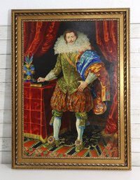 Large Vintage Framed Portrait Oil Painting  Noble Gentleman / Royal Court Style  38.5 X 28.5