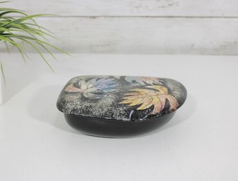 Sascha Brastoff Ceramic MCM Leaf Trinket Box W/Lid, Green, Gold Gilded, Signed-6.5' X 5.5'