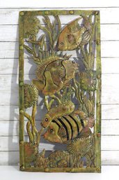 Large 34 Metal Wall Art Sculpture  Tropical Fish & Coral Reef Underwater Scene  34 X 17.5