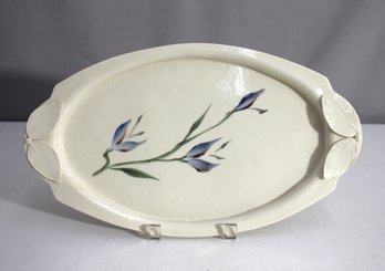 Hand-Painted Ceramic Oval Serving Platter With Floral Design  16' X 9'