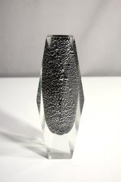 Murano Black Silver Leaf And Clear Sommerso Faceted Vase