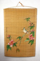 Hand-Painted Bamboo Wall Hanging With Bird And Floral Design - 36' X 24'