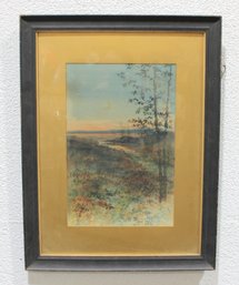 Vintage Signed Watercolor Landscape  Twilight / River Scene  Framed  25' X 19'