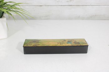 Vintage Scenic Decorative Pencil / Trinket Box  Children & Dogs Pastoral Scene  8' X 2'
