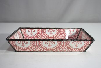 Vintage Glass Tray With Red Chinoiserie Design