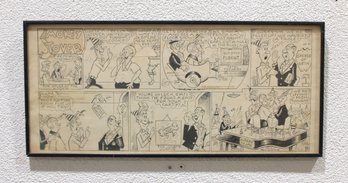 Vintage Framed Comic Strip Artwork  Black & White Humor Cartoon  12' X 26'