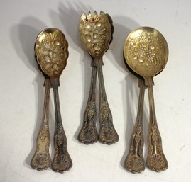 Partial Lot Of Vintage Sheffield England Gilded Serving Utensils