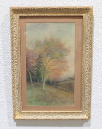 Framed Watercolor Landscape Painting  Pastel Countryside Scene  25.5' X 18'
