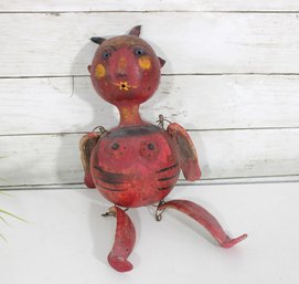 Vintage Folk Art Devil / Imp Figure  Hand Painted Jointed Metal Sculpture  11'