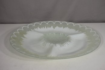 19' Round Art Glass Platter  Frosted & Etched Design