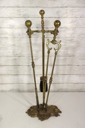Vintage Brass Fireplace Tool Set With Ornate Base  28.5 Tall
