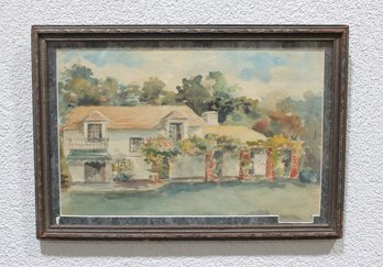 Original Watercolor Village Scene  Framed Cottage Landscape  13.5' X 19.5'