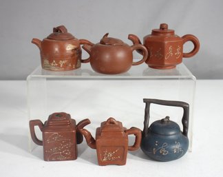 Set Of 6 Vintage Chinese Yixing Zisha Clay Teapots  Handcrafted & Signed