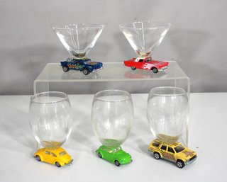 Set Of 6 Handmade Novelty Toy Car Stem Glasses  Unique Vintage-Inspired Drinkware