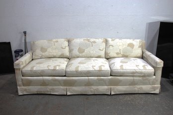 Hickory Henredon Vintage Floral Upholstered Sofa  Classic 3-Seater With Skirted Base