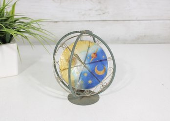 Vintage Metal Armillary Sphere Style Desk Decor  Sun & Moon Celestial Dial  5.5'