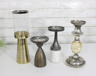 Mixed Metal & Glass Candle Holder Lot  Modern & Vintage Styles  Set Of 4
