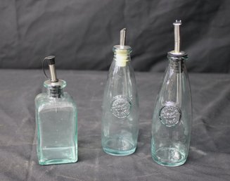 3 Piece Glass And Chrome Plated Oil And Vinegar Karafe Set