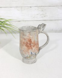 Studio Art Pottery Mug W/ Figural Handle  Handcrafted Ceramic Cup  5'