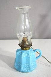 Vintage 12 Blue Milk Glass Hurricane Lamp  Electrified Oil Lamp Style