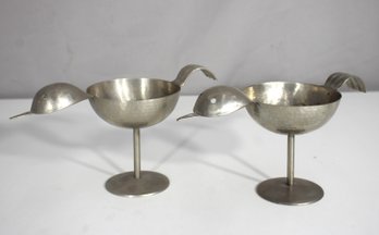Pair Of Mid Century Modern Karl Hagenauer Style Bird Form Metal Bowls  Hand-Hammered Sculpture Art