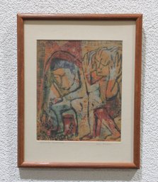 Pencil Signed Lithograph  Modernist Expressionist Figures  Framed