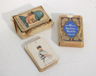 Vintage German Playing Card Lot  Salonkarten No. 96 Deck & Illustrated Childrens Card Set W/ Box