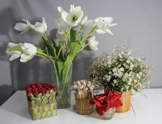Elegant Floral Arrangement Trio In Unique Handmade Pots