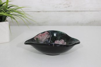 7' X 5.5'Sascha Brastoff Vanity Fair Black Floral Vanity /Trinket Dish 1950s Signed