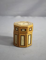 Vintage Octagonal Wooden Box With Rattan Panels