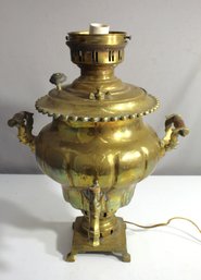 Antique Brass Russian Samovar Made Into A Lamp