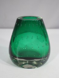 Stunning 6' Hand-Blown Green Art Glass Vase With Controlled Bubble Design