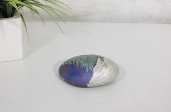 Hand Painted Decorative Stone  Winter Tree Landscape Paperweight  4'