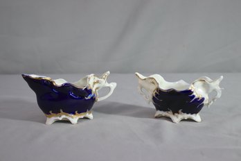 Creamer And Sugar Set Colbalt Blue/ White With Gold Trim
