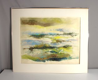 'Abstract Landscape Watercolor On Paper, Signed'