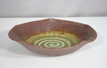 Vintage Japanese Ceramic Bowl  10' Round Textured Pottery With Spiral Glaze